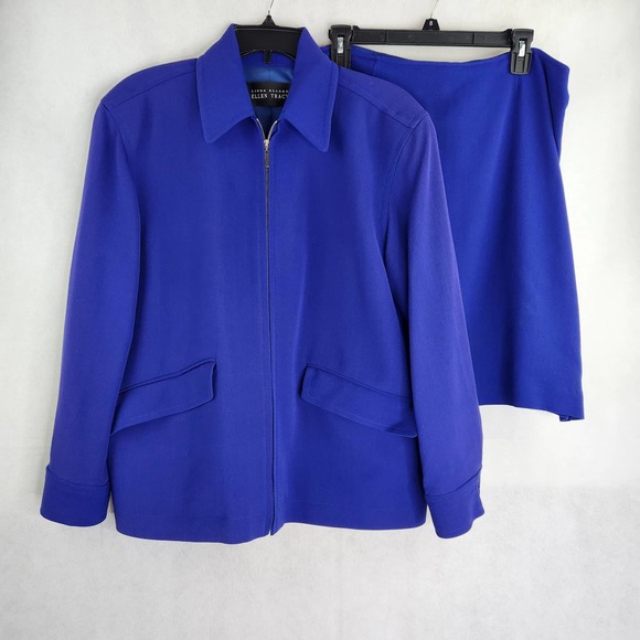 Ellen Tracy Dresses & Skirts - Linda Allard Ellen Tracy Skirt Suit Zip Front Blazer Jacket Blue Size 8